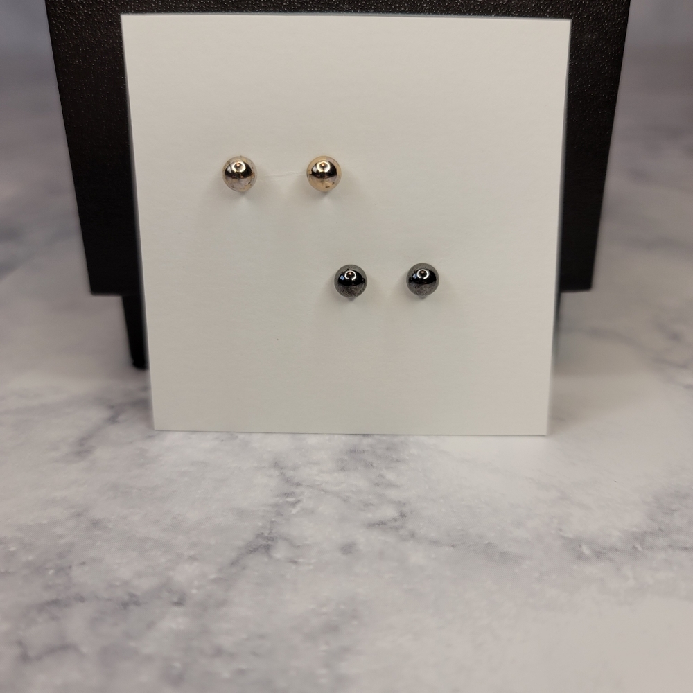 Ball Stud Earrings Set of 2 Gold Pewter